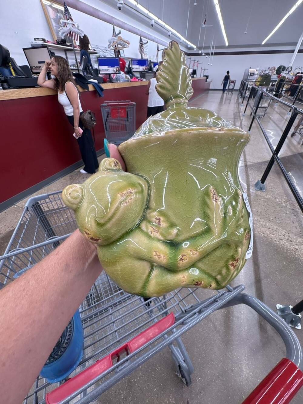 Ceramic Green Frog Figural Cookie Jar With Lid